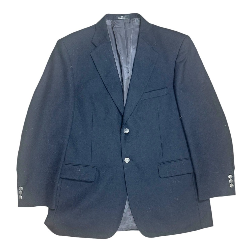 Stafford Blazer Mens 42R‎ Navy Blue Worsted Wool Blend Two Button Jacket